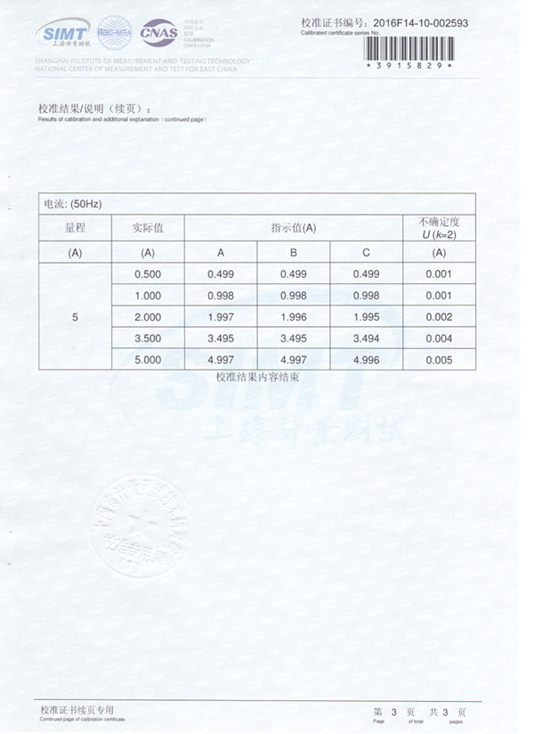 三相電流表校準(zhǔn)證書2